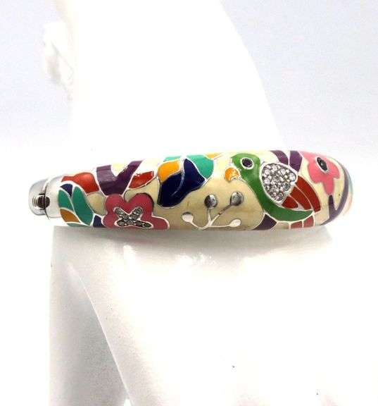 925 Sterling silver ET Toile enamel bangle bracelet
