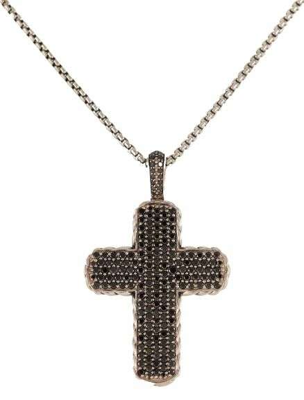 David Yurman 1.50ctw Black Diamond Chevron Cross Pendant Necklace in Sterling
