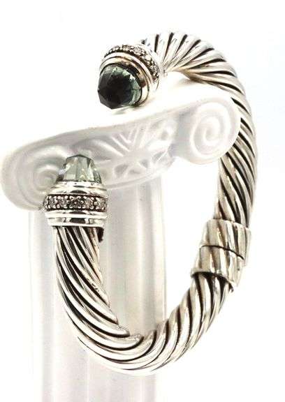 David Yurman Prasolite diamond hinged cuff bangle