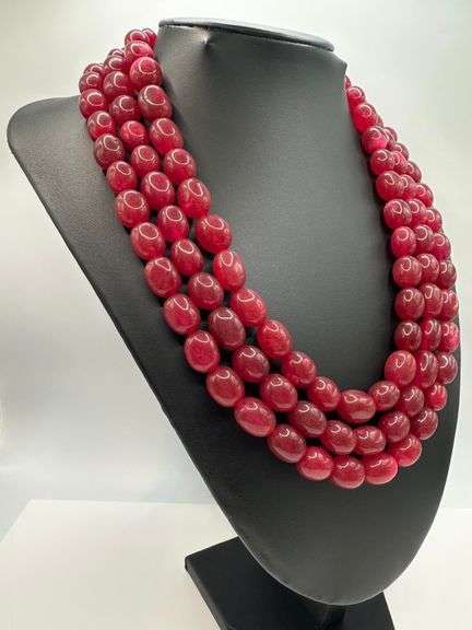 Stunning Beautiful 1299.5 Cttw. Mined From The Earth 3 Strand Natural Red Ruby Necklace.