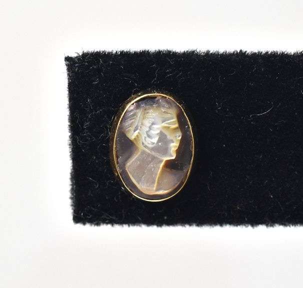 Vintage 14K Yellow Gold Abalone Gemstone Camo Stud Earrings