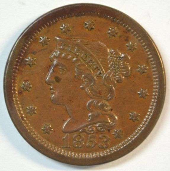 Lovely glossy-brown Uncirculated 1853 Braided Hair Large Cent