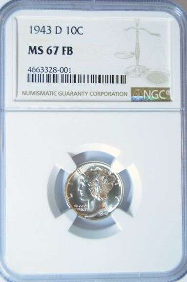 1943-D Mercury Silver Dime in NGC  MS67FB