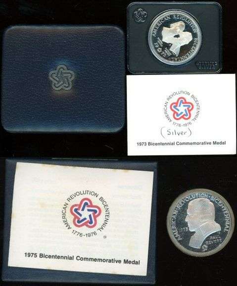2 Different US Bicentennial Silver Medals in Box w/CoA