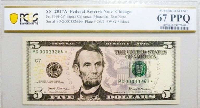Superb Crisp 2017A $5 Star Replacement Note Chicago PCGS 67 PPQ!