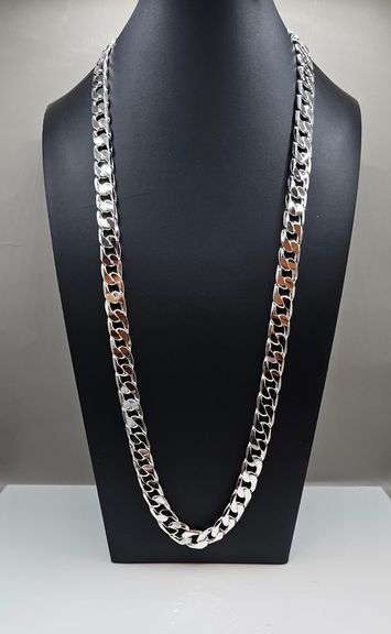 Huge 131.7 Gram .925 Sterling Silver Cuban Link Chain Necklace
