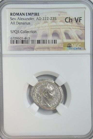 Nice Roman Silver Denarius of Severus Alexander, 222-235 AD. NGC Ch VF