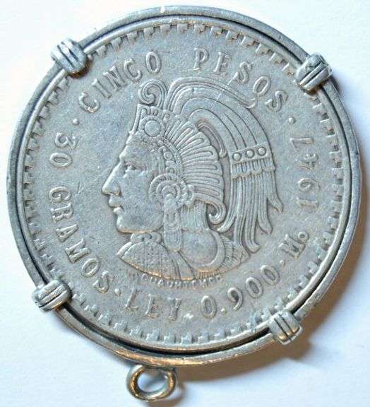 1947 Mexico 5 Pesos Silver in Bezel