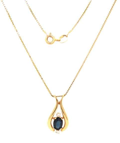 14K YG Sapphire Pendant on a 14K Necklace