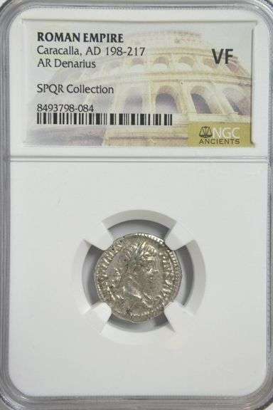 Very Sharp Caracalla Roman Silver Denarius, 198-217 AD. NGC VF