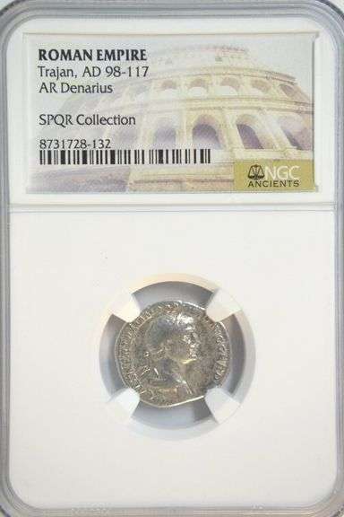 Scarce Emperor Trajan Roman Silver Denarius, 98-117 AD. NGC graded