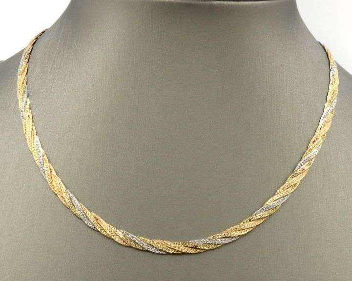 Beautiful Estate 14K Tri-Color Gold Braided Necklace