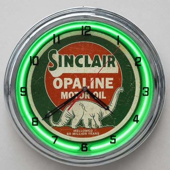 Sinclair Opaline Motor Oil Green Neon Wall Clock