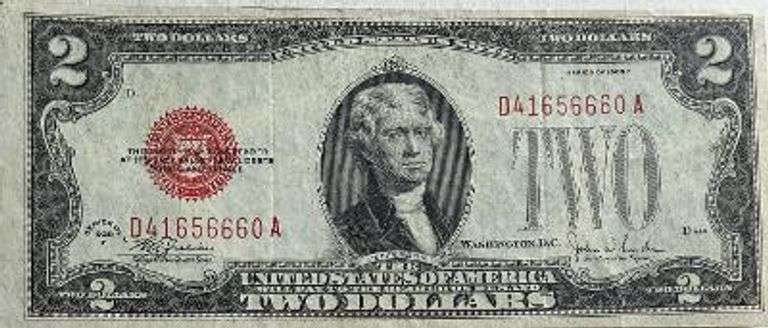 1928 F First Series $2 Red Seal US Note.