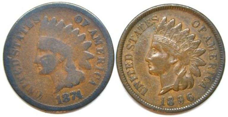 2 Different Indian Head Cents: 1874 & 1896
