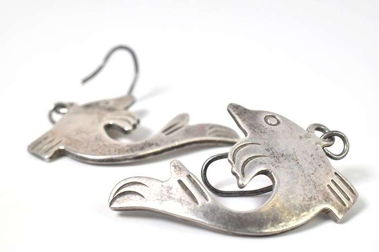 Sterling Silver Dolphin Designed Dangle Earrings