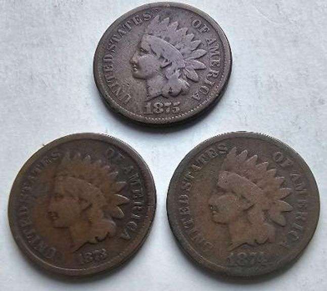 1873 Open 3 1874 &1875 Indian Head Cents