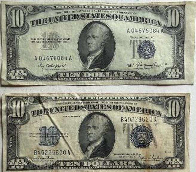1934 D & 1953 $10 Silver Certificates