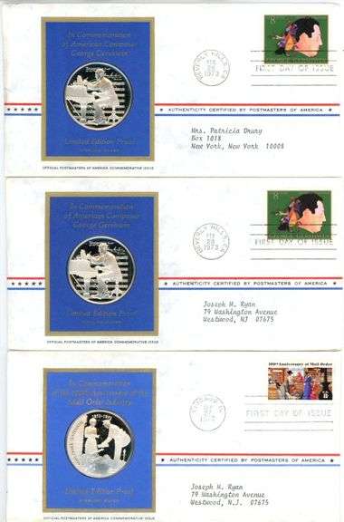 3 Assorted Limited Edition Proof Sterling Silver pcs on 1st Day Covers
