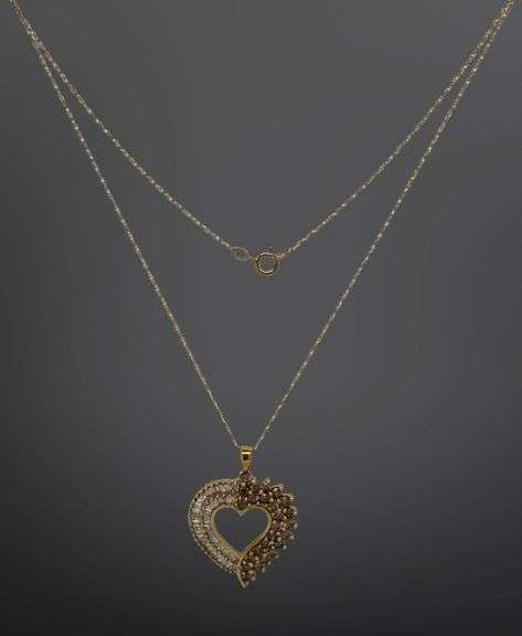 10kt Yellow Gold Chocolate and White Diamond Heart Shaped Pendant on Chain