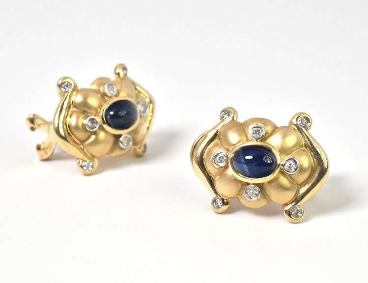 Eye-Catching 14K Yellow Gold Blue Sapphire Gemstone Dangle Style Earrings