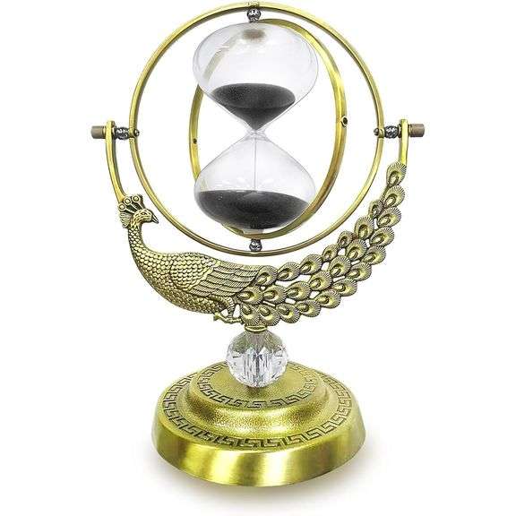 Rotating Peacock Brass Hourglass Sand Timer