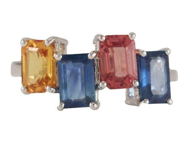 3.40ctw Multi-Color Sapphire Alternating Ring in 14K
