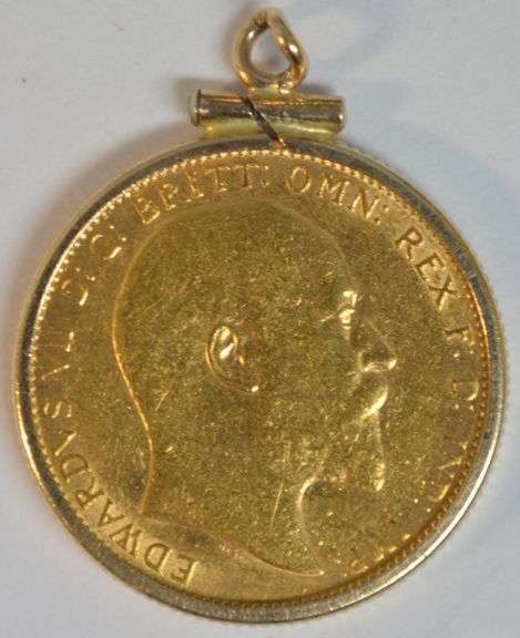 Nice-looking 1907 British Gold Sovereign in 14k gold bezel