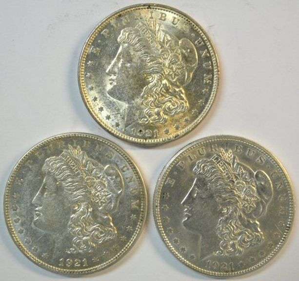 Flashy lustrous and attractive 1921 P-D-S Morgan Silver Dollars
