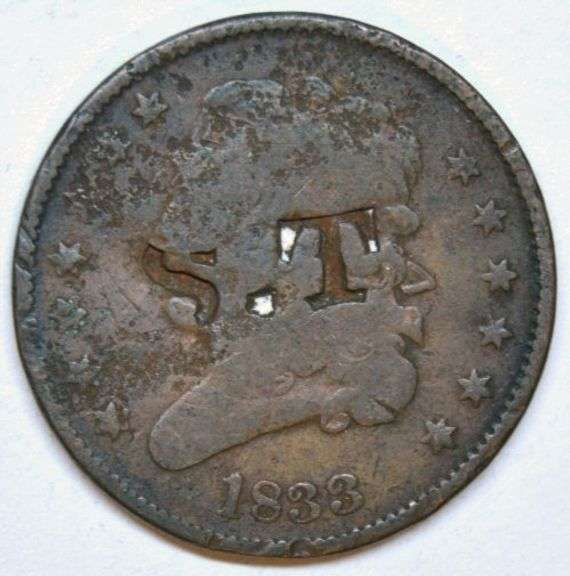 1833 Classic Head Half Cent in G Details w/Counterstamps