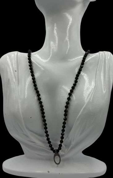 Black Spinel & Silver Diamond Clasp Necklace