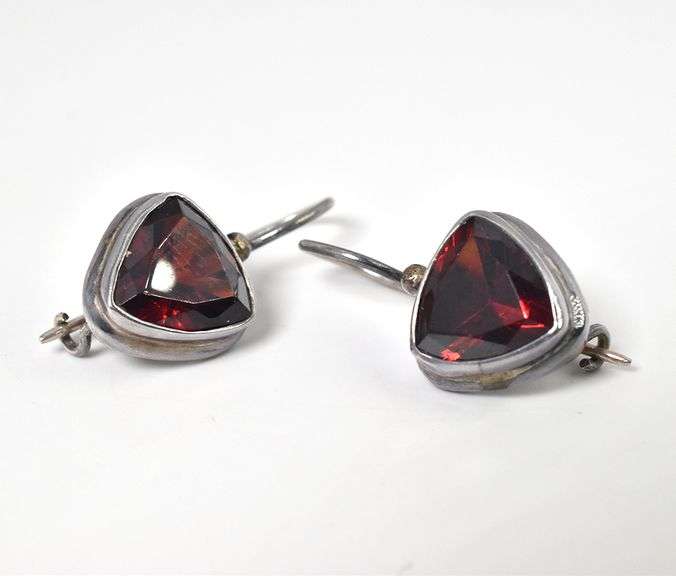 Sterling Silver Red Garnet Gemstone Dangle Earrings