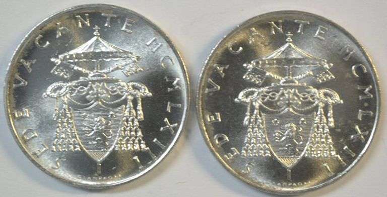 2 1968 Superb Gem BU Italy VATICAN CITY 500 Lire Silver pieces