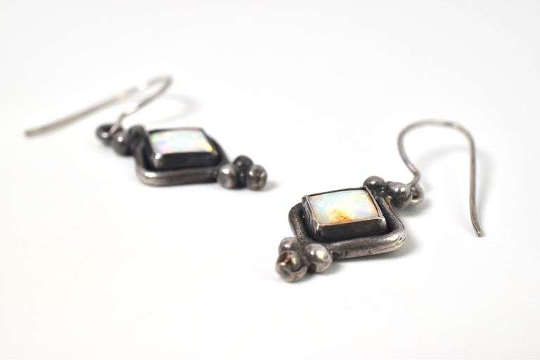 Sterling Silver Opal Gemstone Dangle Earrings