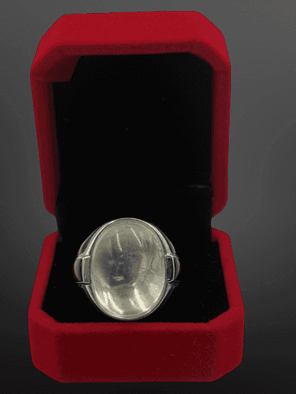 Frederick Sage cabachon quartz with black enamel ring