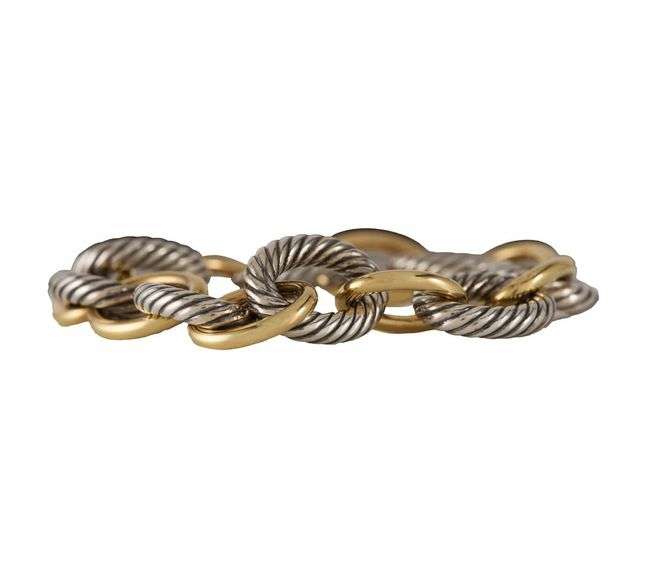 David Yurman Two Tone Oval Link Chain Bracelet in Sterling and 18K