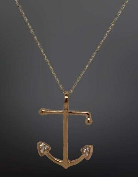 14kt Yellow gold diamond accent Anchor pendant on chain