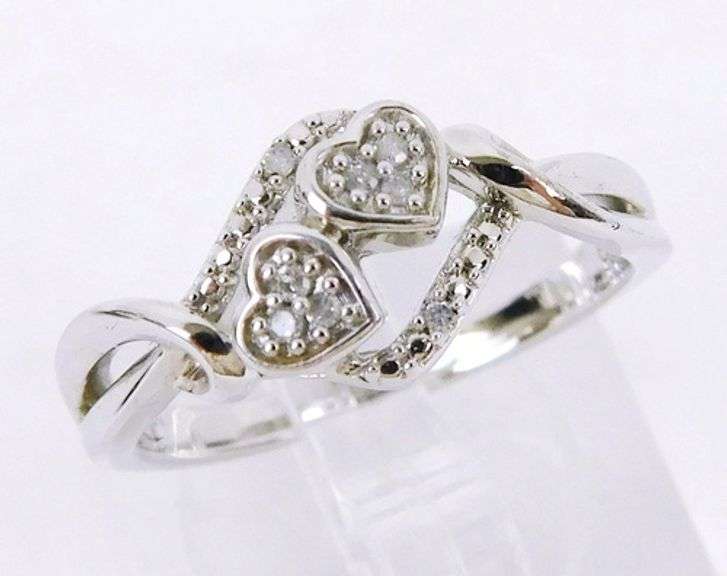Sterling Diamond Heart Ring with Box, Size 7