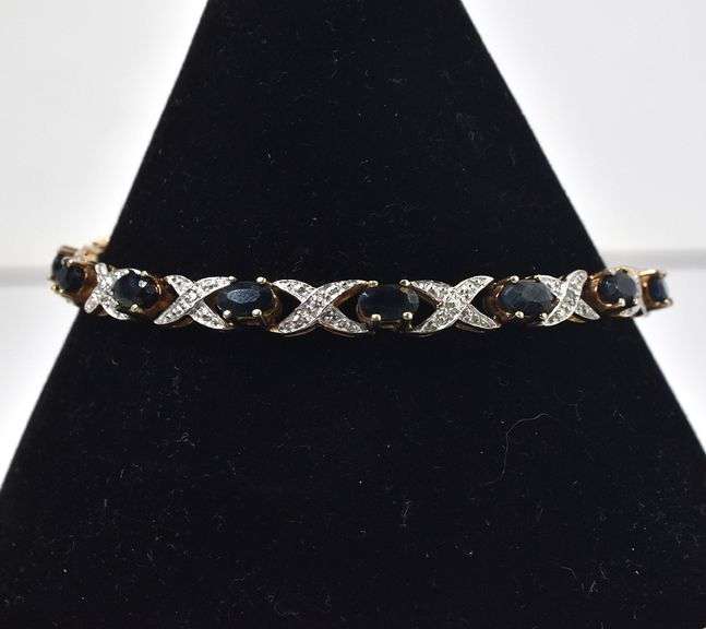 Vermeil Sterling Silver Blue Sapphire Gemstone Bracelet with Diamond Accents