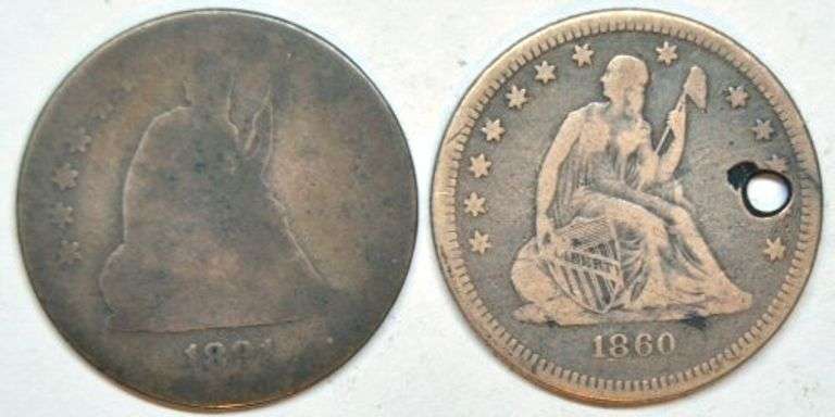 2 Different Seated Liberty Quarters: 1860 & 1891