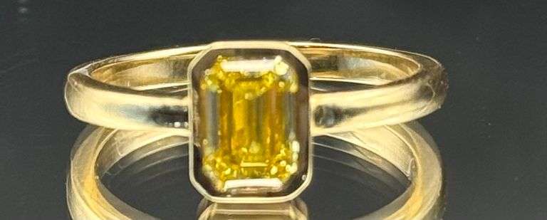 14K Yellow Gold Emerald Fancy Yellow Lab Diamond Engagement Ring