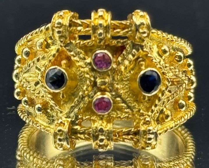 18K Ruby & Sapphire Byzantine Ring