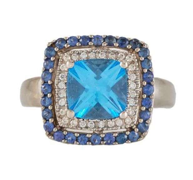 Le Vian 2.40ct Topaz 0.64ctw Sapphire and 0.11ctw Diamond Double Halo Ring in14K