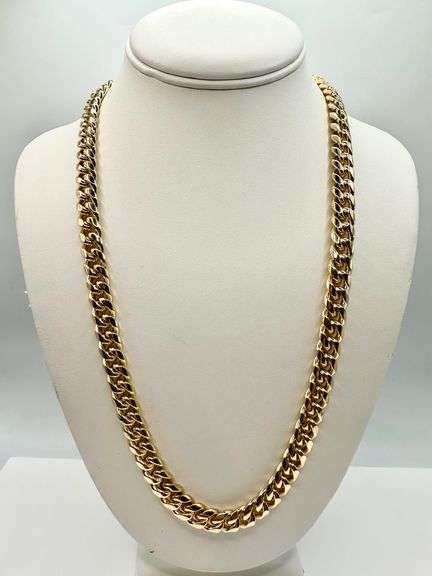 Huge 140.3 Grams 14 Kt Yellow Gold Plate Cuban Curb Link Chain Necklace