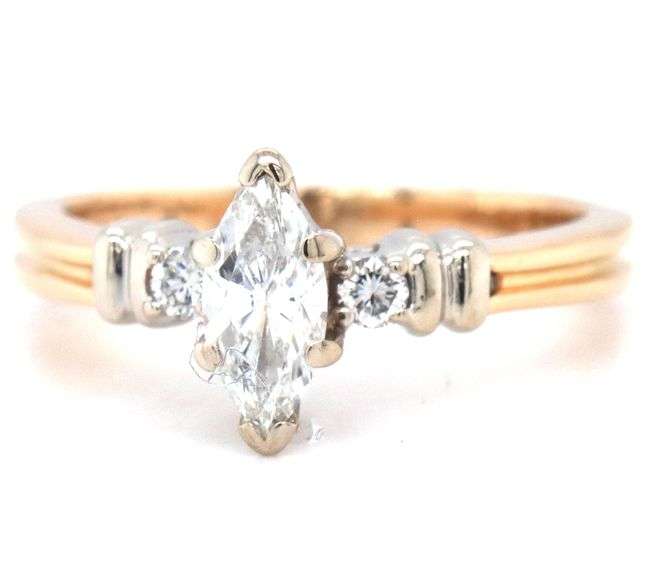 14kt Yellow gold marquise cut diamond engagement ring