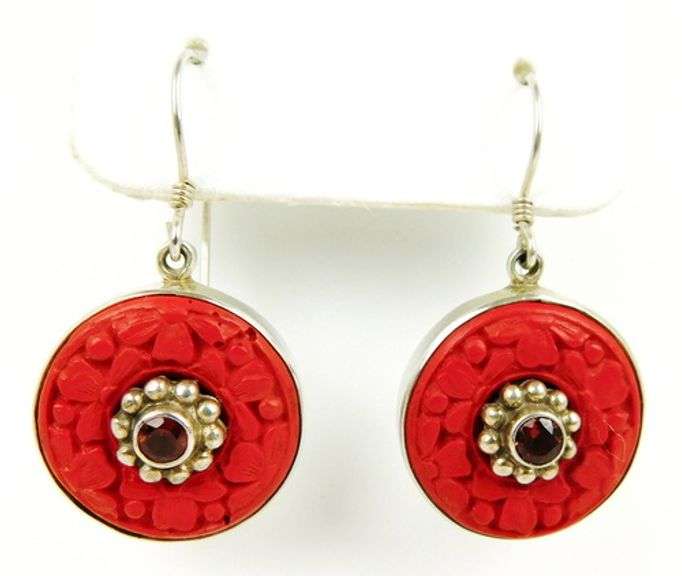 Sajen Sterling Silver Cinnabar & Garnet Earrings