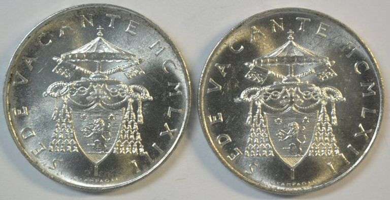 2 1968 Superb Gem BU Italy VATICAN CITY 500 Lire Silver pieces