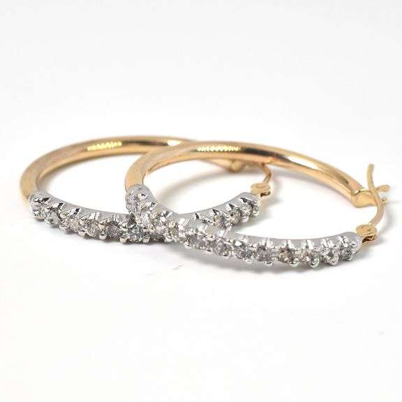 Sparkling 10K Yellow Gold Diamond Hoop Earrings