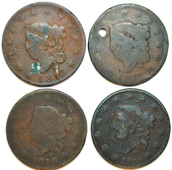 4 Assorted Classic Head Large Cents in Low End