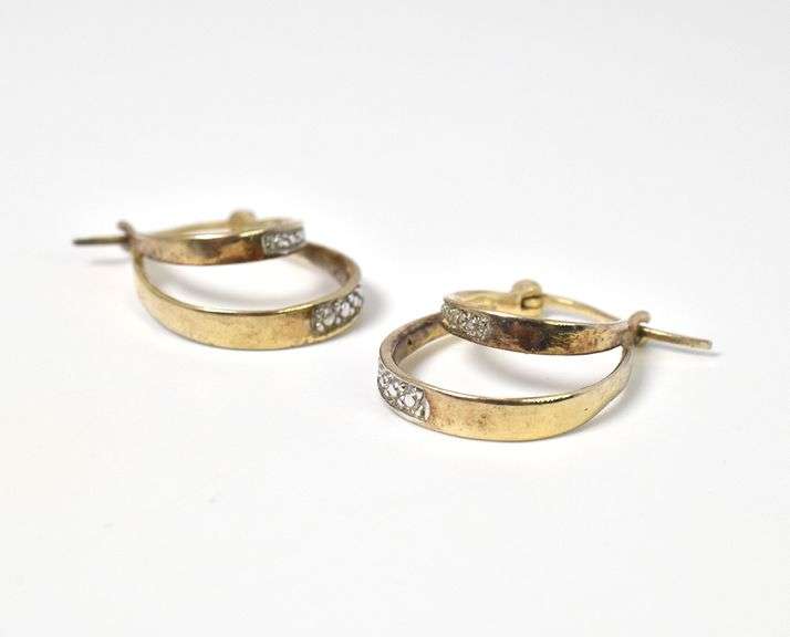 Vermeil Sterling Silver Diamond Hoop Earrings